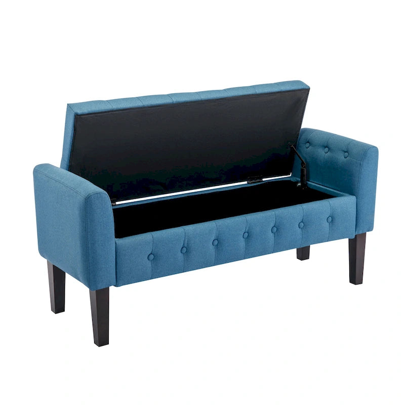 Porthos Home Inari Fabric Flip Top Storage Ottoman Bench with Rubberwood Legs