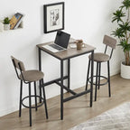 Mieres Industrial Style Rustic Farmhouse 3 Pieces Dining Table Set, Bar Table Set with 2 Bar Stools for Kitchen, Dining Room