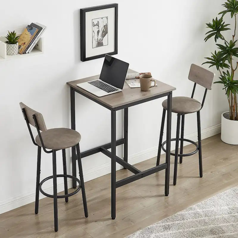 Mieres Industrial Style Rustic Farmhouse 3 Pieces Dining Table Set, Bar Table Set with 2 Bar Stools for Kitchen, Dining Room