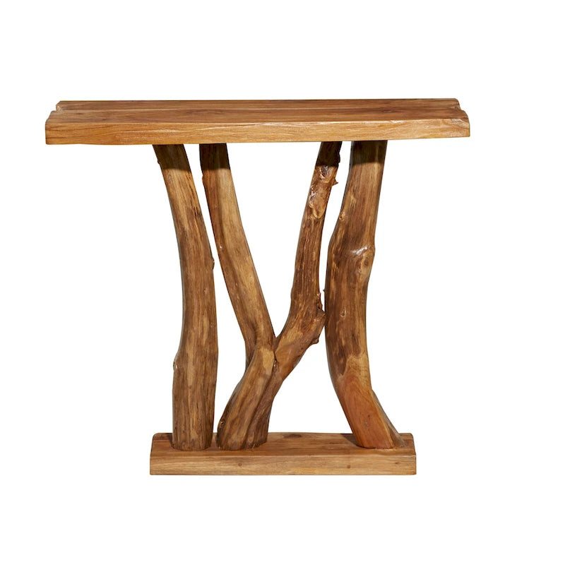 Teak Wood Small Live Edge Tree Trunk Console Table - Brown - Roche River Decor - 14W x 35L x 32H