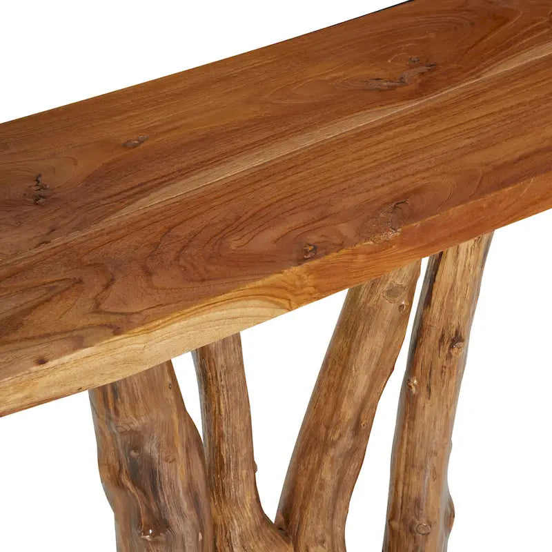 Teak Wood Small Live Edge Tree Trunk Console Table - Brown - Roche River Decor - 14W x 35L x 32H