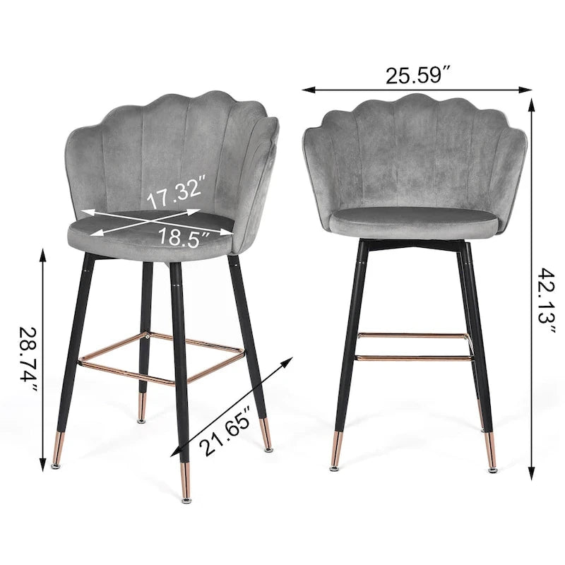 Adeco 42 Height Set of 2 Velvet Bar Stools