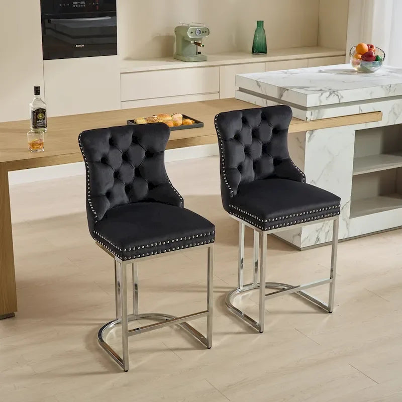 Modern Velvet Barstools 26 Counter Height Kitchen Island Chairs,Set of 2