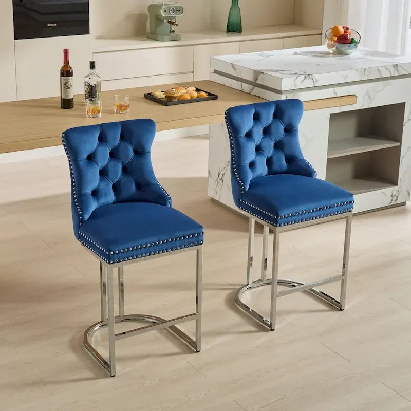 Modern Velvet Barstools 26 Counter Height Kitchen Island Chairs,Set of 2