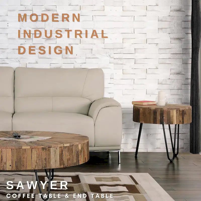 Sawyer 22 in. Round Reclaimed Wood Accent End Table with Black Hairpin Metal Legs