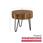 Sawyer 22 in. Round Reclaimed Wood Accent End Table with Black Hairpin Metal Legs
