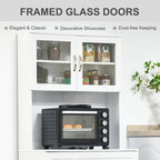 HOMCOM Modern Kitchen Pantry with Buffet Cabinet, Cupboard with Framed Glass Doors and Shelves, White