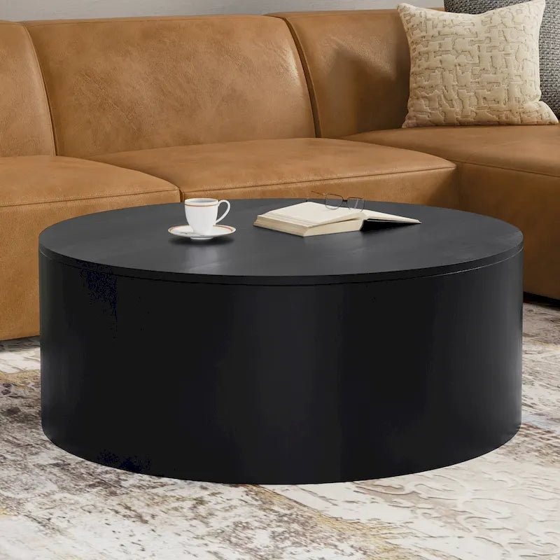 WYNDENHALL Hillmount SOLID MANGO WOOD 36 inch Wide Round Contemporary Drum Coffee Table & Fully Assembled - 36d x 36 w x 14h