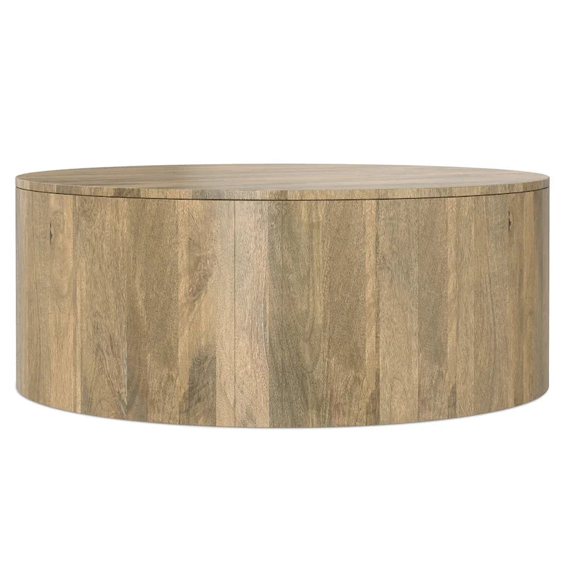 WYNDENHALL Hillmount SOLID MANGO WOOD 36 inch Wide Round Contemporary Drum Coffee Table & Fully Assembled - 36d x 36 w x 14h