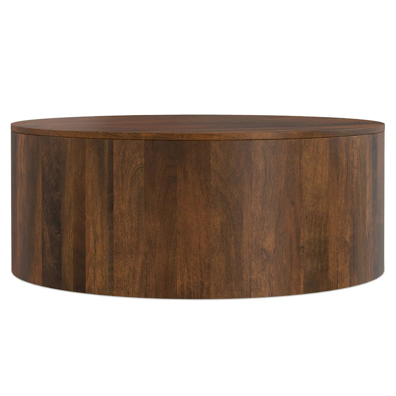 WYNDENHALL Hillmount SOLID MANGO WOOD 36 inch Wide Round Contemporary Drum Coffee Table & Fully Assembled - 36d x 36 w x 14h
