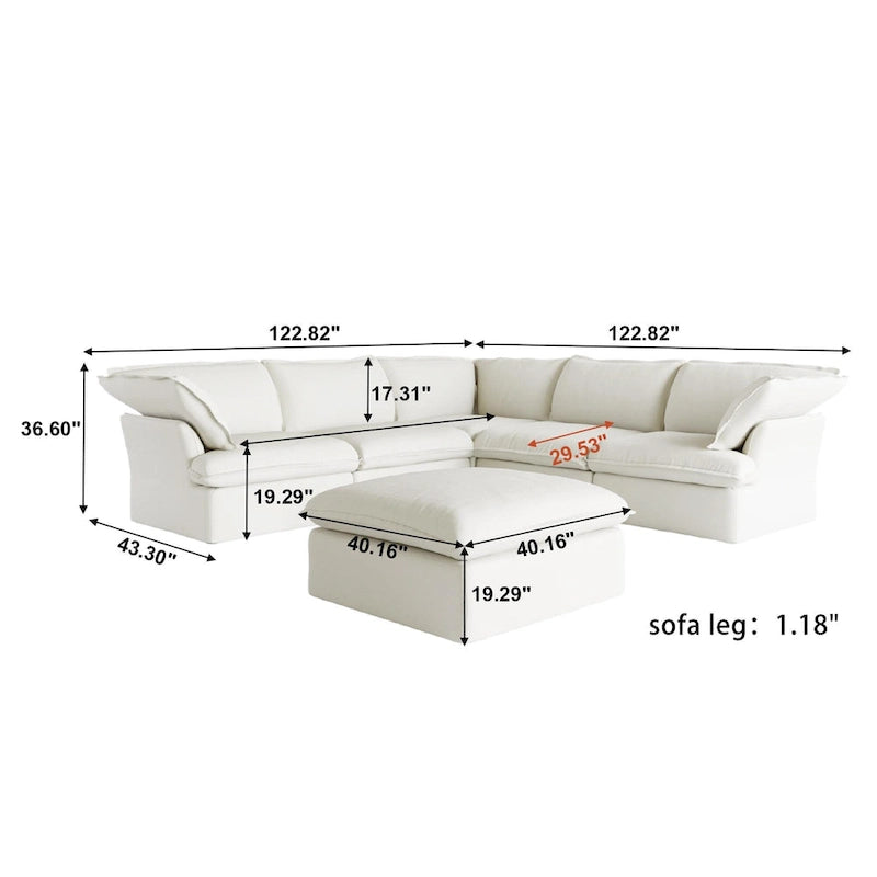 L-shape Linen Sofa Modern Upholstered Sectional Sofa with Ottoman