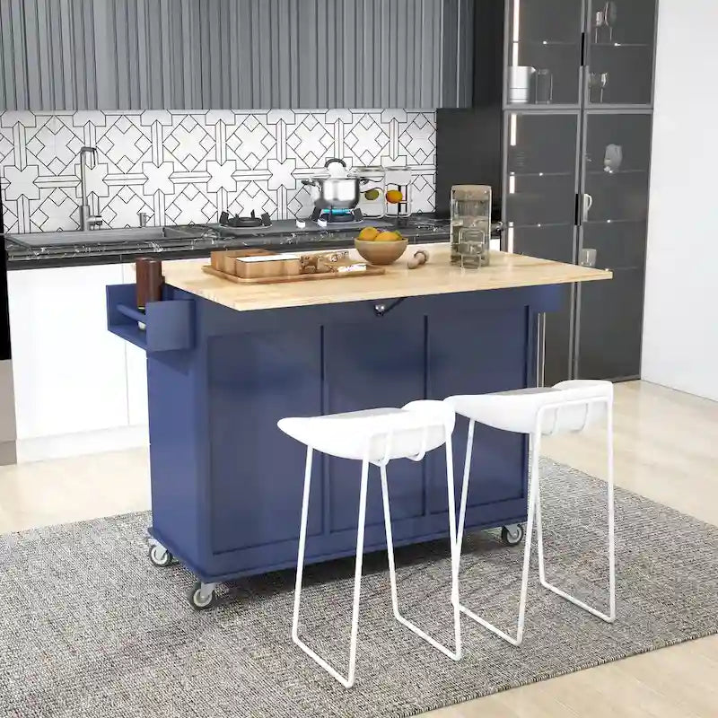 52.7 Inch Width Rolling Mobile Kitchen Island with Locking Wheels
