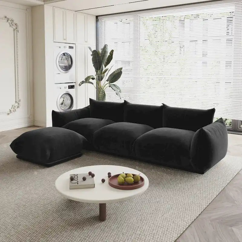 104 L-shape Chenille Modular Sofa Modern Sectional Semi-firm Sofa Couch with Ottoman
