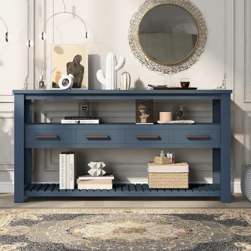 Modern Console Table for Living Room with 4 Drawers and 2 Shelves