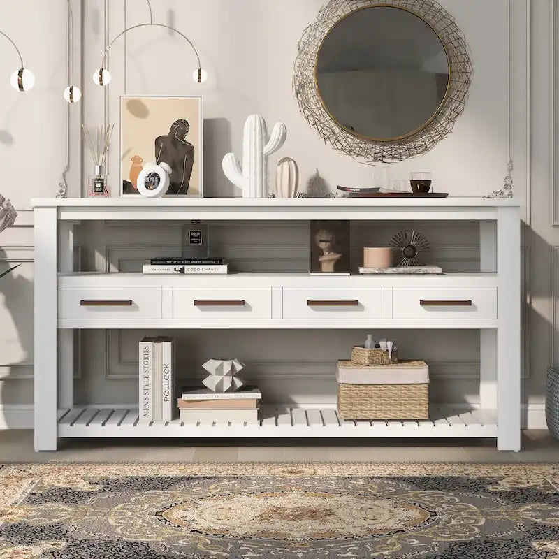 Modern Console Table for Living Room with 4 Drawers and 2 Shelves