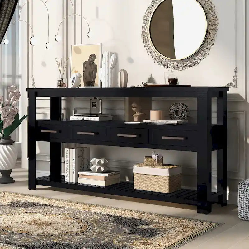 Modern Console Table for Living Room with 4 Drawers and 2 Shelves