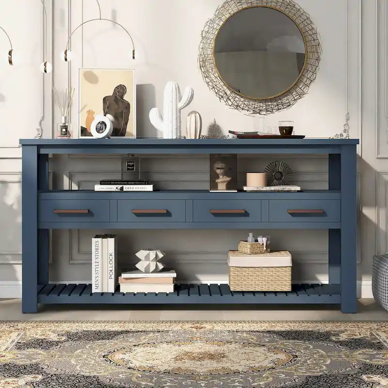 Modern Console Table for Living Room with 4 Drawers and 2 Shelves