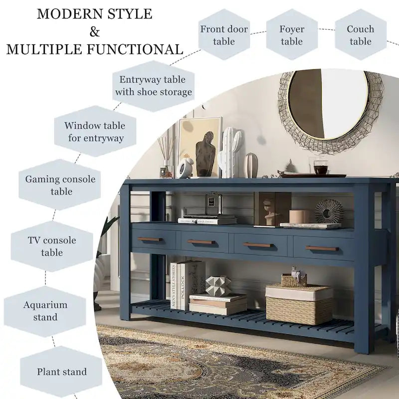 Modern Console Table for Living Room with 4 Drawers and 2 Shelves