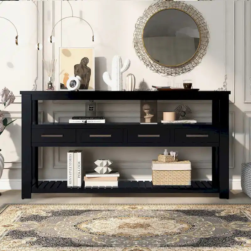 Modern Console Table for Living Room with 4 Drawers and 2 Shelves