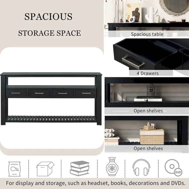 Modern Console Table for Living Room with 4 Drawers and 2 Shelves