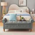 63 Upholstered Storage Bench, Button-Tufted Large Storage Ottoman Bench for Bedroom End of Bed, Rolled Armed Bench