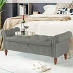 63 Upholstered Storage Bench, Button-Tufted Large Storage Ottoman Bench for Bedroom End of Bed, Rolled Armed Bench