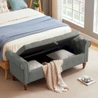 63 Upholstered Storage Bench, Button-Tufted Large Storage Ottoman Bench for Bedroom End of Bed, Rolled Armed Bench