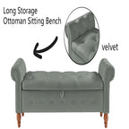 63 Upholstered Storage Bench, Button-Tufted Large Storage Ottoman Bench for Bedroom End of Bed, Rolled Armed Bench