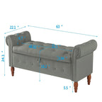 63 Upholstered Storage Bench, Button-Tufted Large Storage Ottoman Bench for Bedroom End of Bed, Rolled Armed Bench