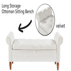 63 Upholstered Storage Bench, Button-Tufted Large Storage Ottoman Bench for Bedroom End of Bed, Rolled Armed Bench
