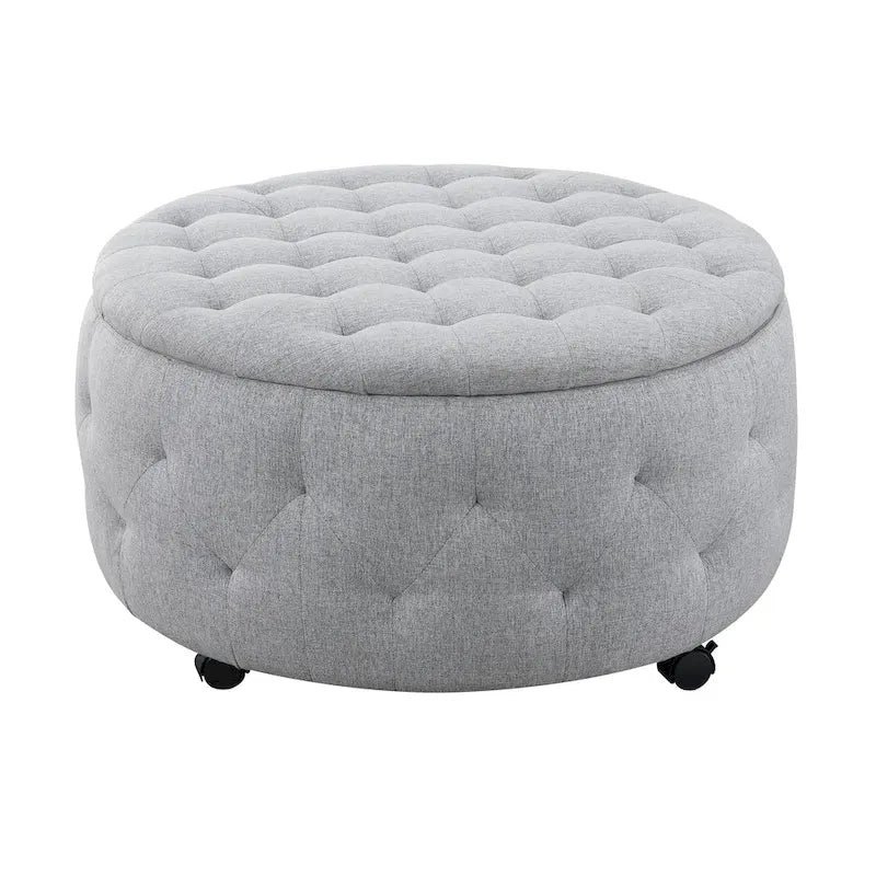Indoor Grey Round Storage Ottoman Cocktail Set