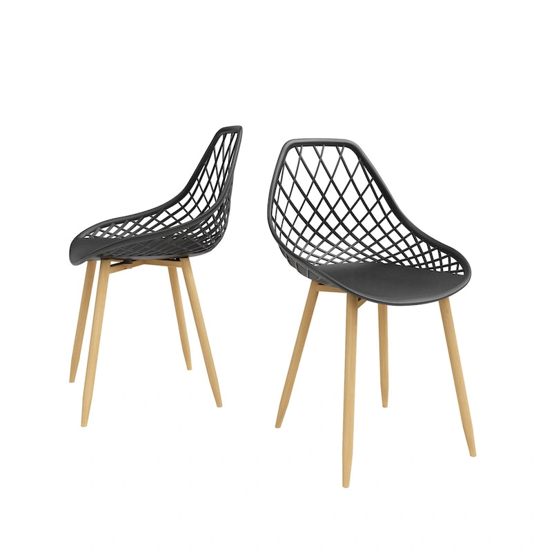Kurv Mid-Century Modern Dining Chair with Steel Legs for Indoors or Outdoors - Set of 2