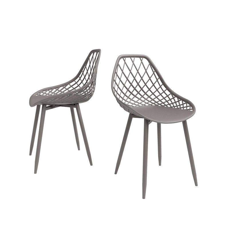 Kurv Mid-Century Modern Dining Chair with Steel Legs for Indoors or Outdoors - Set of 2