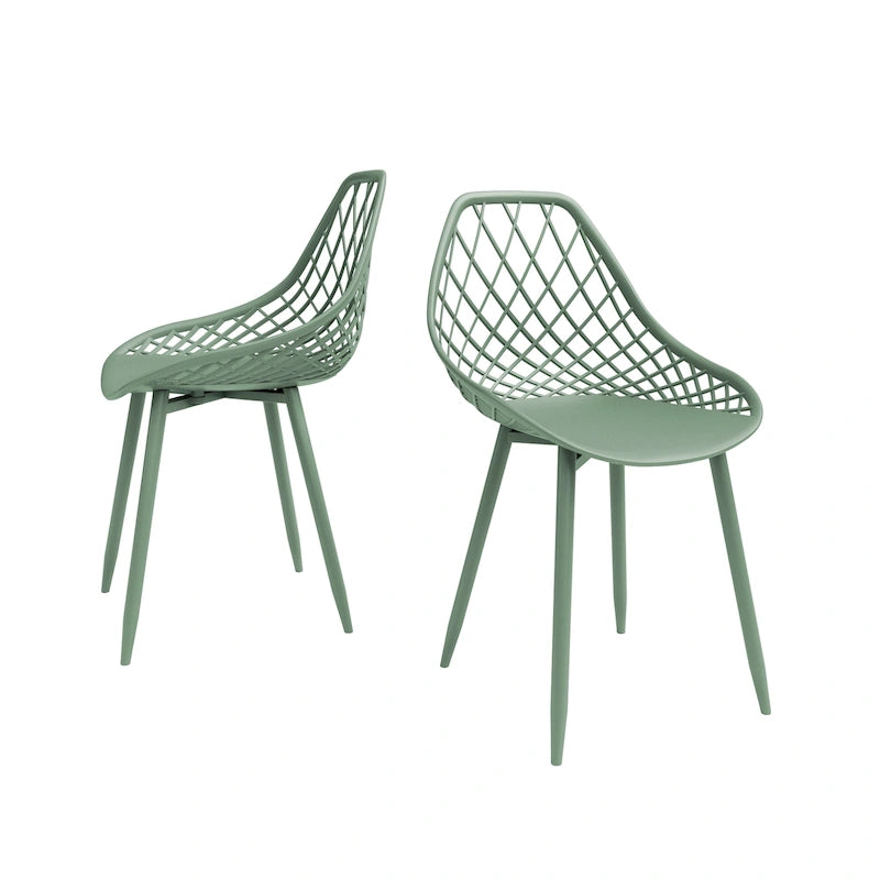Kurv Mid-Century Modern Dining Chair with Steel Legs for Indoors or Outdoors - Set of 2