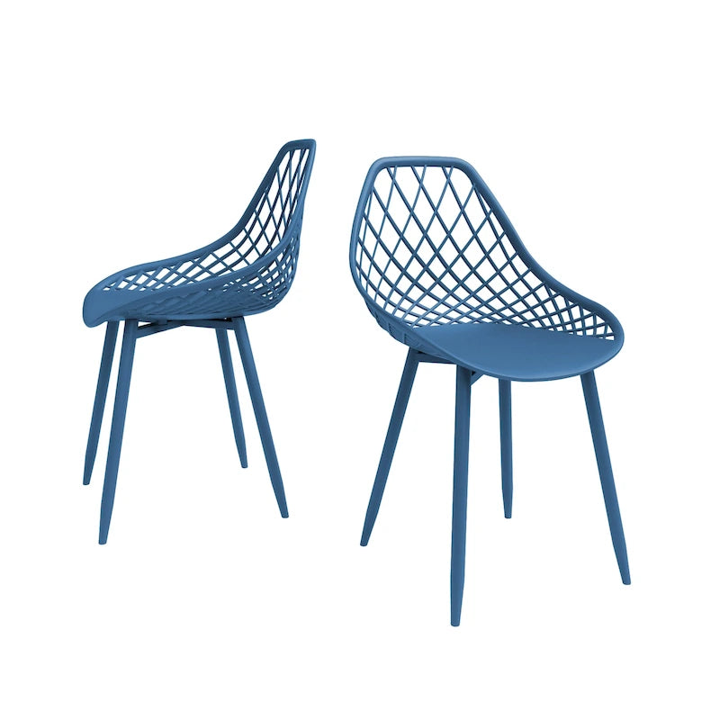 Kurv Mid-Century Modern Dining Chair with Steel Legs for Indoors or Outdoors - Set of 2