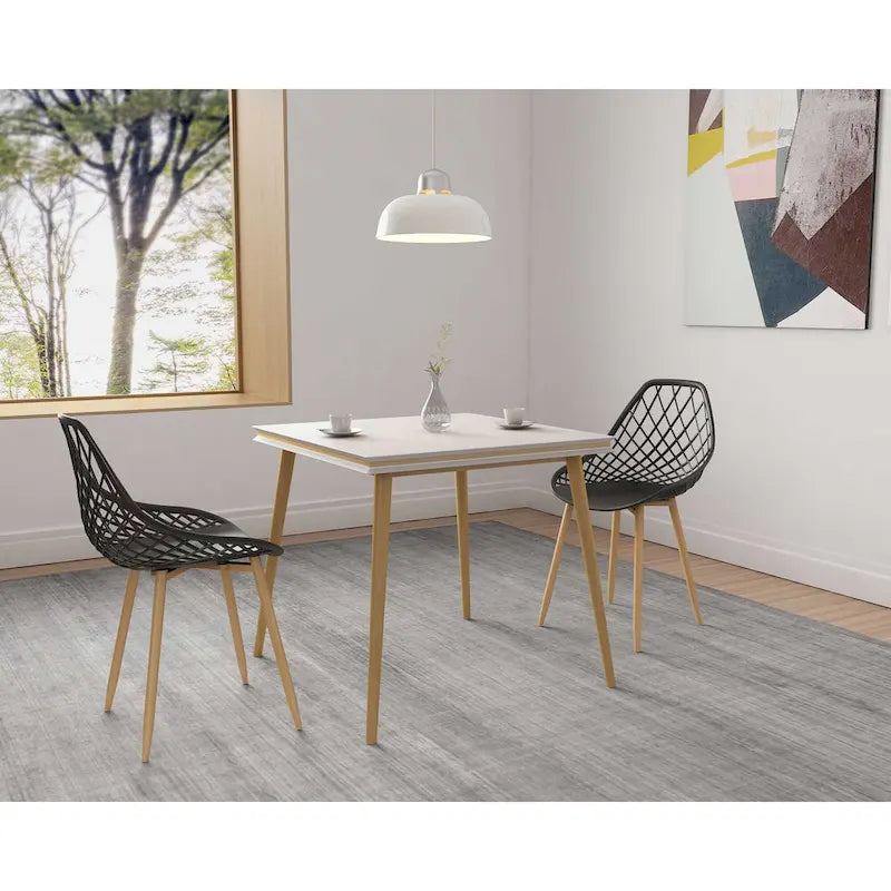 Kurv Mid-Century Modern Dining Chair with Steel Legs for Indoors or Outdoors - Set of 2