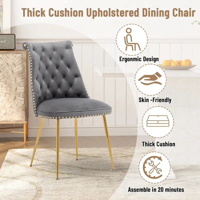Clihome Modern Velvet Upholstered Featured Dining Chairs (Set of 2)