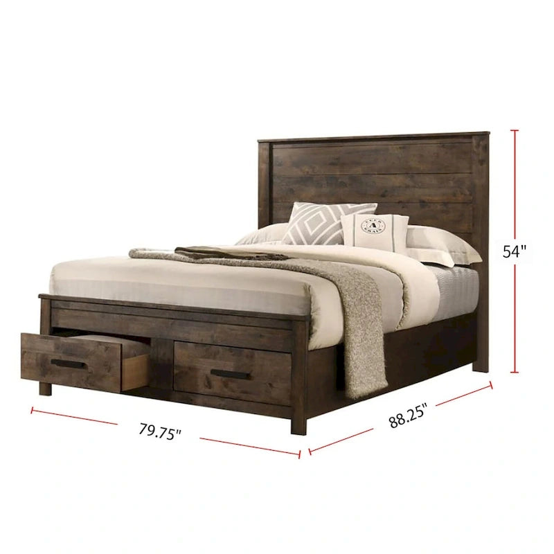 Wooden Storage California King Platform Bedroom Set in Rustic Golden Brown