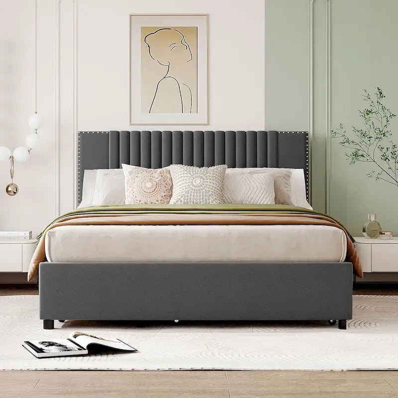 Upholstered Platform Bed with 2 Drawers and 1 Twin XL Trundle