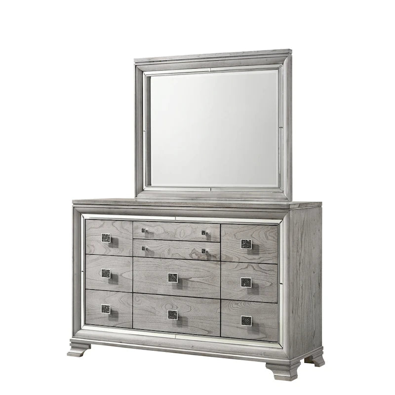 Evonne 6 Piece Gray LED Upholstered Panel Bedroom Set