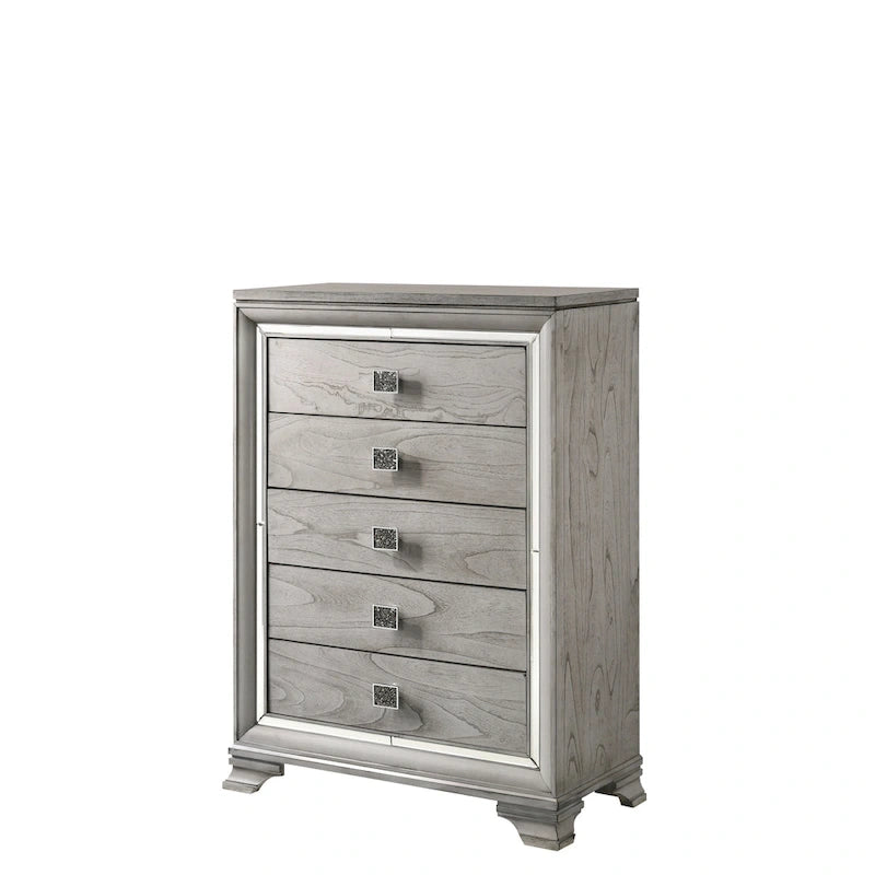 Evonne 6 Piece Gray LED Upholstered Panel Bedroom Set