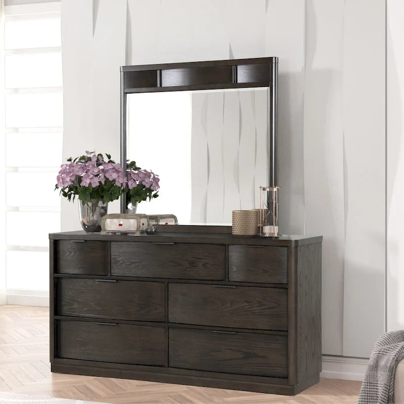 Roundhill Furniture Belani Wood Panel Bed Set, Bed, Dresser, Mirror, and Two Nightstands, Espresso