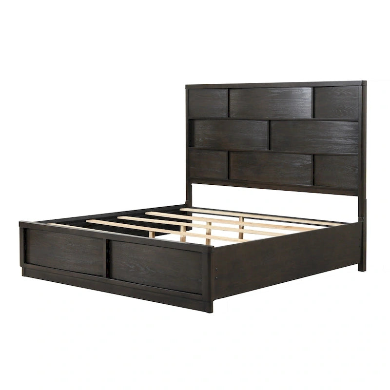 Roundhill Furniture Belani Wood Panel Bed Set, Bed, Dresser, Mirror, and Two Nightstands, Espresso