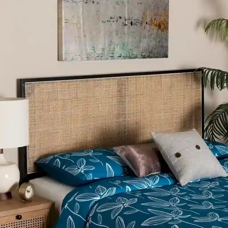 bali & pari Aurelia Modern Bohemian Bayur Wood and Natural Rattan Headboard