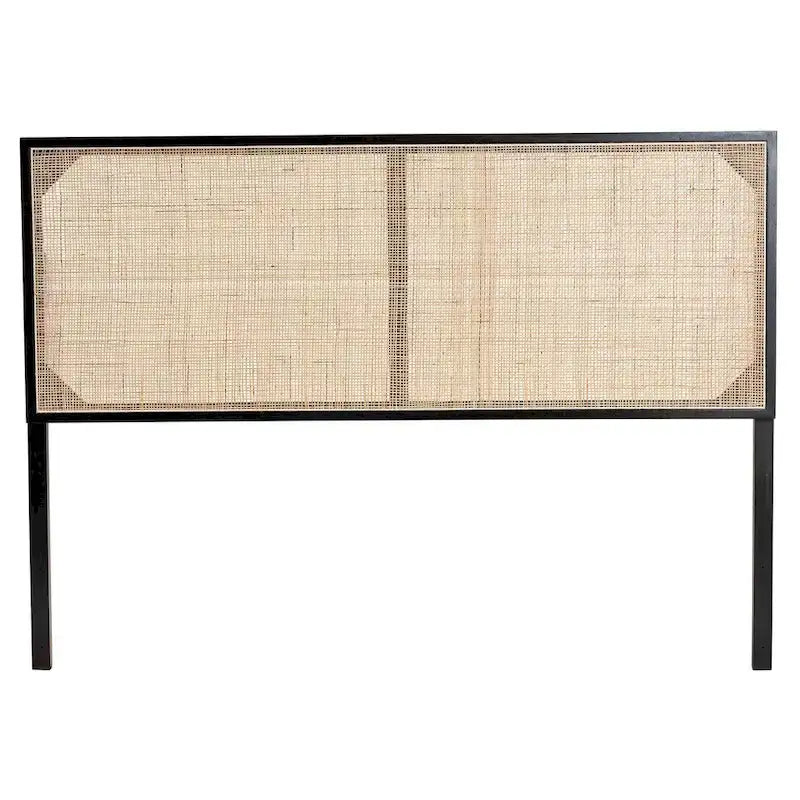 bali & pari Aurelia Modern Bohemian Bayur Wood and Natural Rattan Headboard