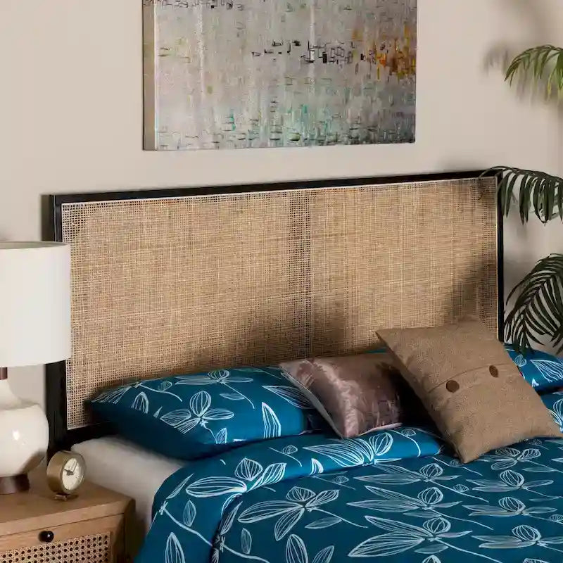 bali & pari Aurelia Modern Bohemian Bayur Wood and Natural Rattan Headboard