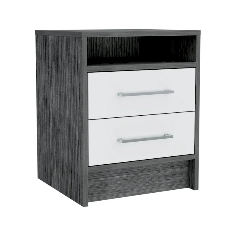 TUHOME Eter 2-Drawer Nightstand End Table with Metal Handles and Open Shelf