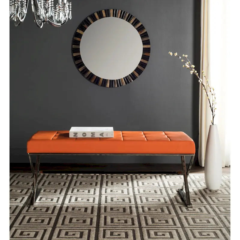 SAFAVIEH Lorayne Modern Glam Tufted Grey Bench - 43Wx18Dx18H