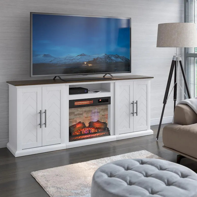 TV Stand for TVs up to 80 with Electric Fireplace and USB Charging Ports