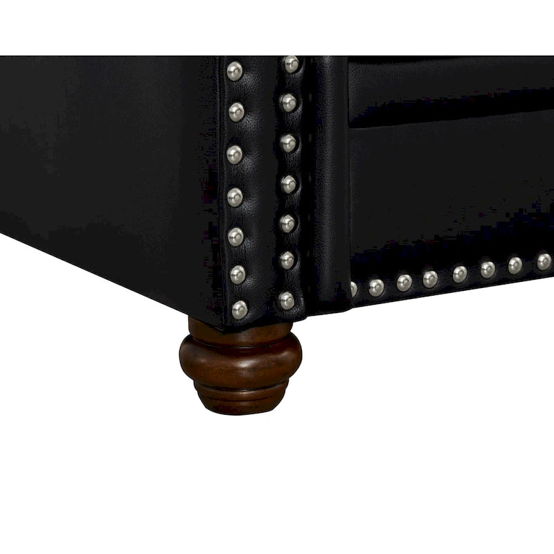 Living Room Sofa Loveseat Black Faux Leather